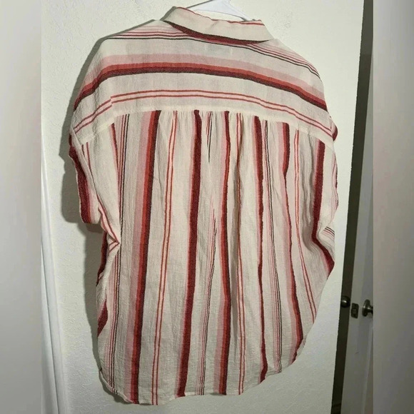 Madewell Pink Red Valentine Albee Striped Central Button Down Short Sleeve Shirt - Picture 9 of 12